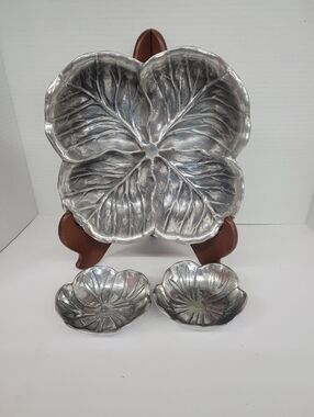 Peltrina Argentina Pewter Cabbage Bowl With 2 Small Bowls